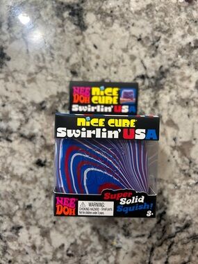 Authentic Needoh! Cube Swirlin' USA Super Solid Squish - Red, Blue, White Swirl